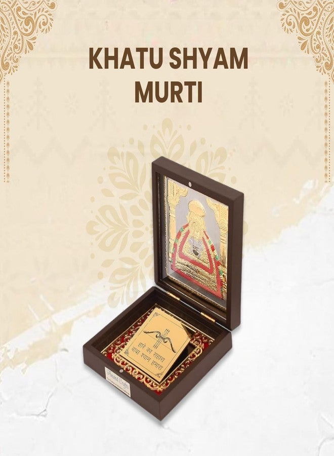 Piepot Khatu Shyam Murti | Khatu Shyam ji Photo Frame | Decorative Showpiece | Home Decor | Charan Paduka | 24 K Gold Coated | Weeding Gifts & House Warming - Image 2